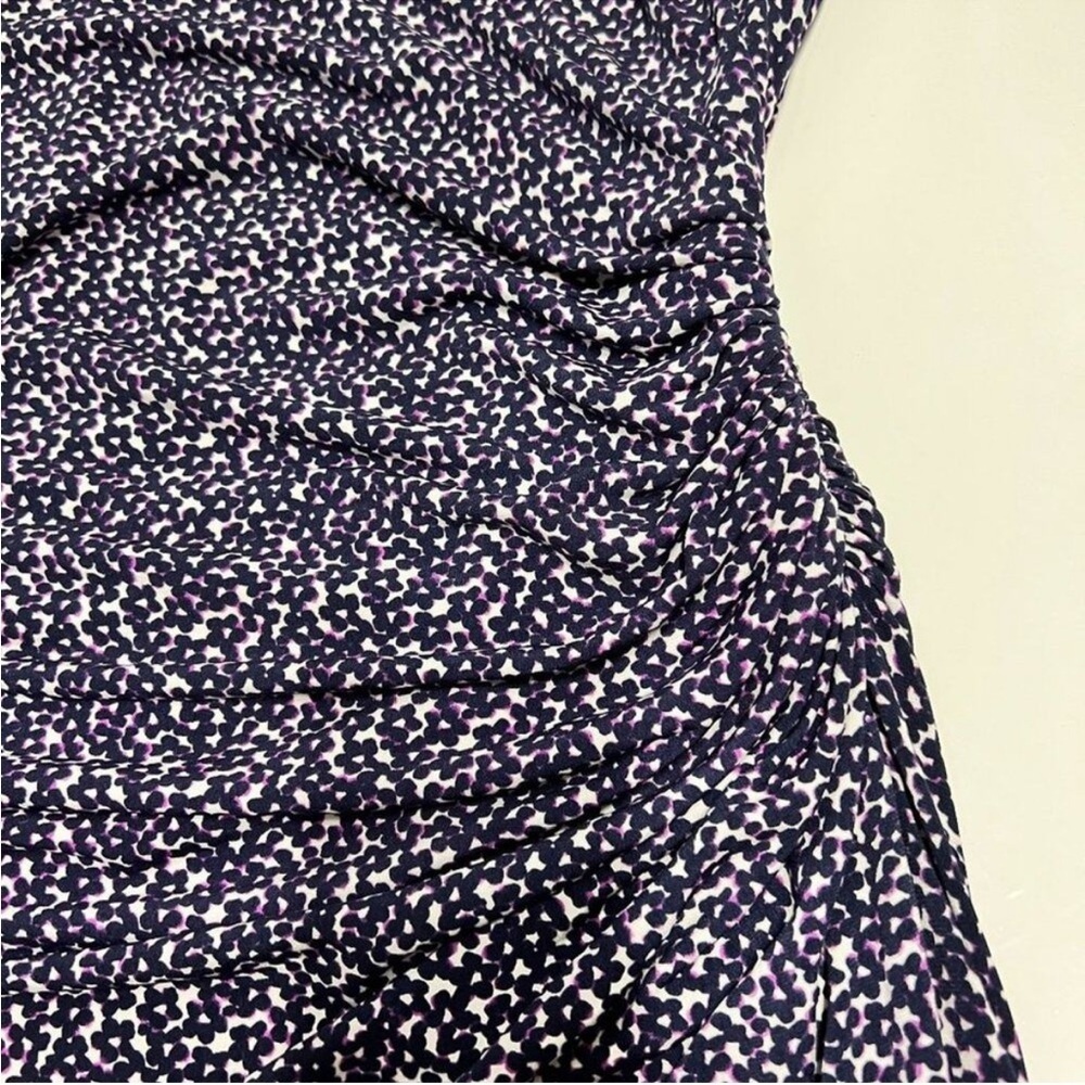 Ann Taylor - Sleeveless Ruched Side Slip Dress in Navy Purple & White Print - Picture 5 of 9